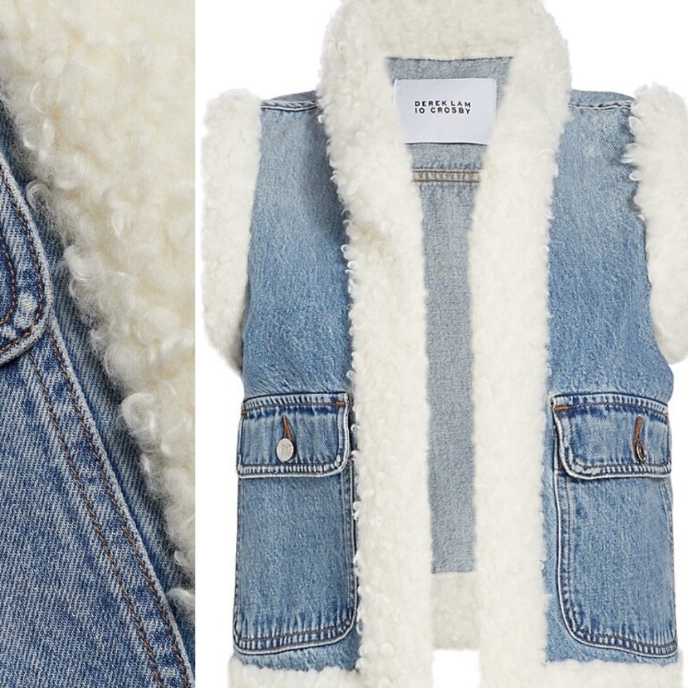 Derek Lam 10 Crosby 🔥 Jaime Denim Sherpa Vest - Picture 5 of 12